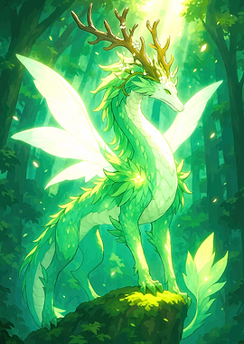 Green Forest Dragon with Antlers