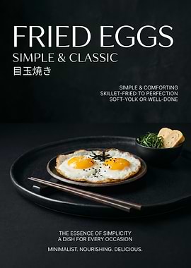 Simple Fried Eggs with Japanese Text poster