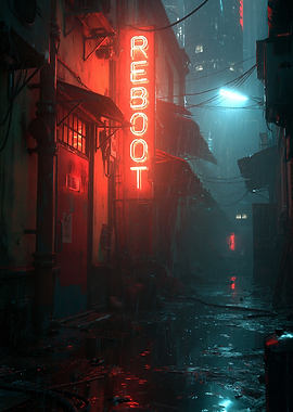 Cyberpunk Alleyway with Neon Sign