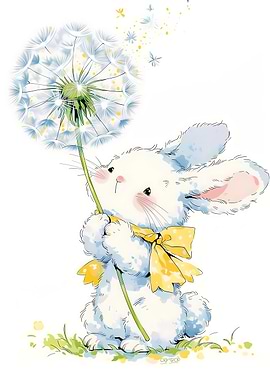 Cute Bunny Holding a Dandelion