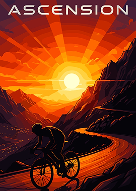 Cyclist Ascending Mountain Road at Sunset