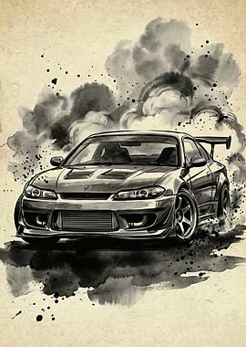 Drifting Car with Smoke poster design art