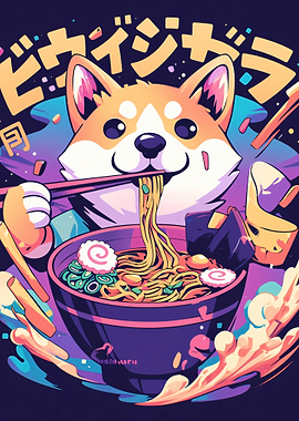 Shiba Inu Eating Ramen
