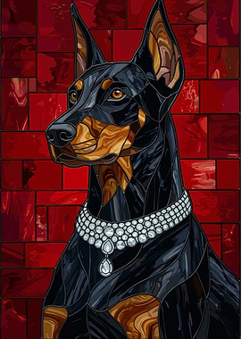 Doberman with Diamond Necklace