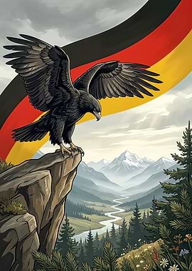 Eagle on Cliff with German Flag
