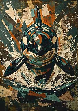 Orange Teal Jumping Orca Collage