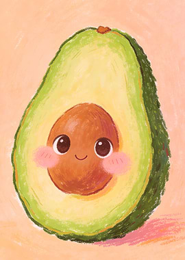 Cute Avocado Character with Smiling Face