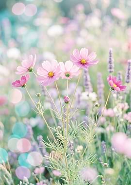 Pink Cosmos Flowers in Soft Light