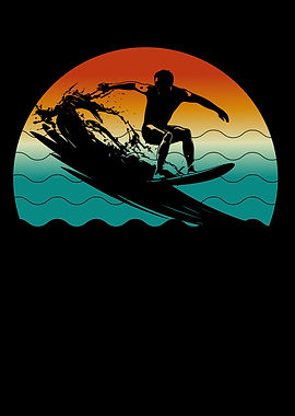 Surfer riding a wave at sunset