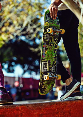 Skateboard Deck Poster — Sticker Bomb Close Up Wall Art, Skate Culture Street Print