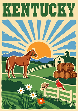 Kentucky Horse Farm Vintage Poster