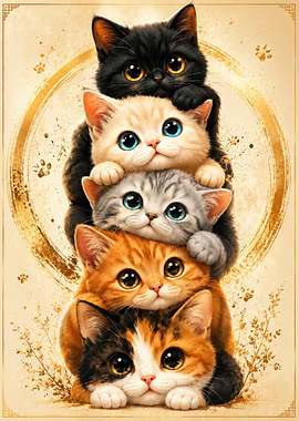 Stack of Adorable Kittens