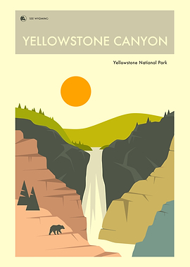 Yellowstone Canyon Waterfall Vintage Poster