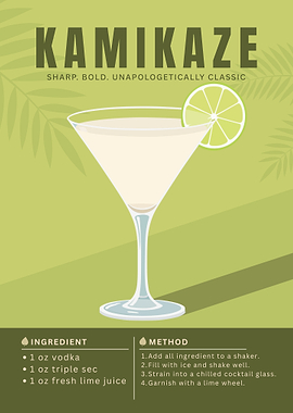 Kamikaze Cocktail Poster – Minimalist Vodka Citrus Art in Retro Style