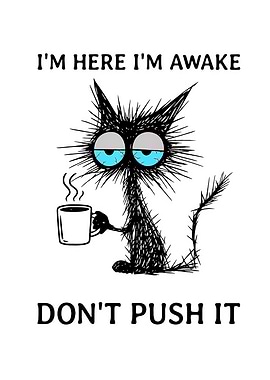 Tired Cat with Coffee