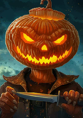 Scary Jack-o'-lantern with a knife