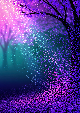 Magical Forest with Falling Petals