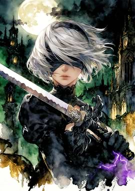 2B with Sword and Lightning
