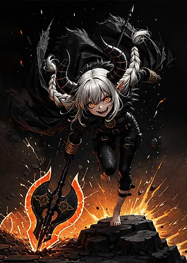 Demon Girl with Fiery Axe