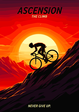 Cyclist Ascending Mountain at Sunset