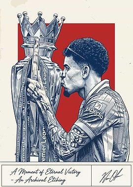 Footballer kissing Premier League trophy