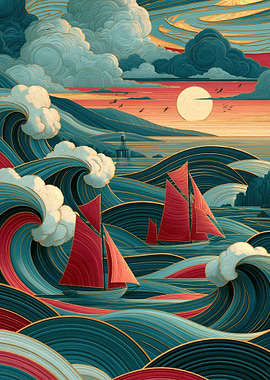 Sailboats on a Stormy Sea