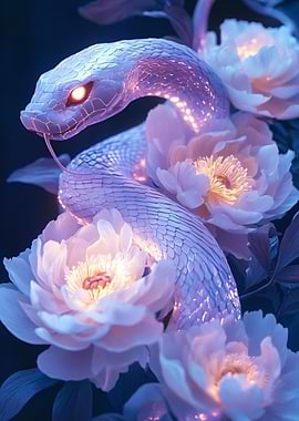 Enchanting Snake Amongst Peonies