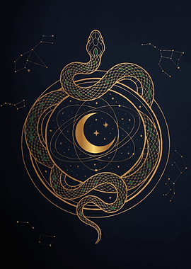 Mystical Snake and Celestial Moon