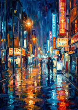 Rainy Night in a Japanese City