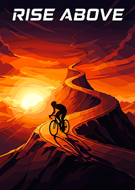 Cyclist on Mountain Road at Sunset