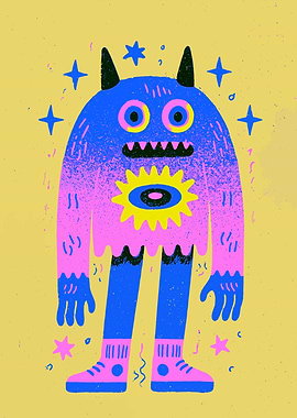 Cute Blue and Pink Monster with Stars