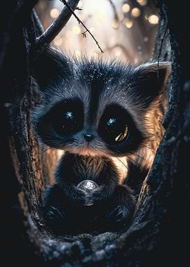 Small Raccoon Holding Silver Coin