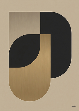 Japandi Luxury Minimal Geometric Abstract Wall Art in Black and Gold - 01