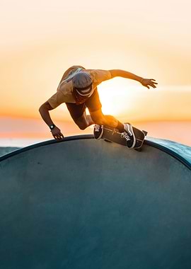Skate Ramp Sunset Poster — Golden Hour Bowl Wall Art, California Skate Photography
