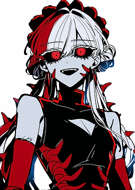 Gothic Anime Character with Red Eyes