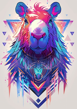 Vibrant Geometric Capybara Portrait