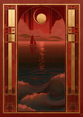 Art Deco Sailboat Sunset