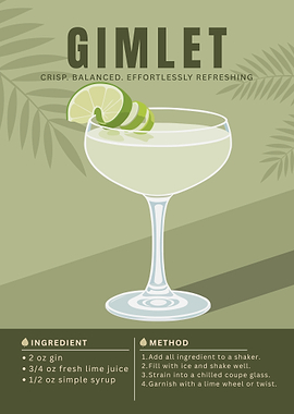 Gimlet Cocktail Poster – Minimalist Gin & Lime Art in Elegant Retro Style