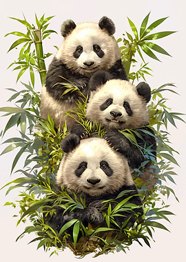 Three Pandas in Bamboo