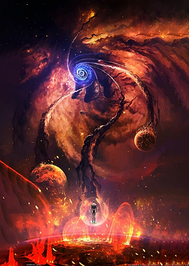 Cosmic Man Facing Black Hole