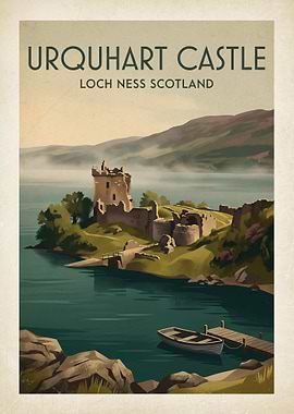 Urquhart Castle Loch Ness Scotland Vintage Poster