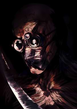 Dark Character with Goggles and Sword