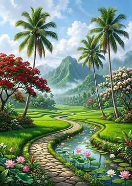 Tropical Rice Terraces and River