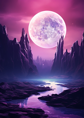 Alien Landscape with Giant Moon