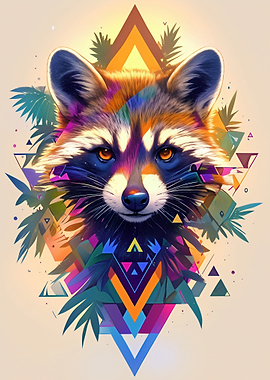 Colorful Geometric Raccoon Portrait