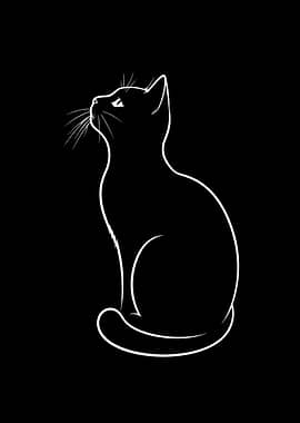 Minimalist White Cat Silhouette
