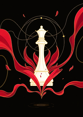 White Queen Chess Piece with Red Ribbons