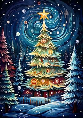 Whimsical Christmas Forest Scene