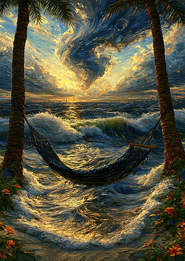 Tropical Hammock Over Ocean Waves