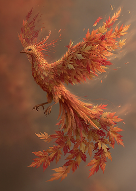 Phoenix Made of Autumn Leaves